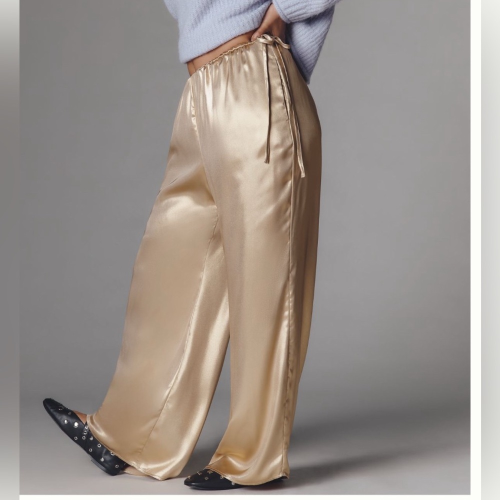 Anthropologie Gold Satin Wide Leg Pants BNWT